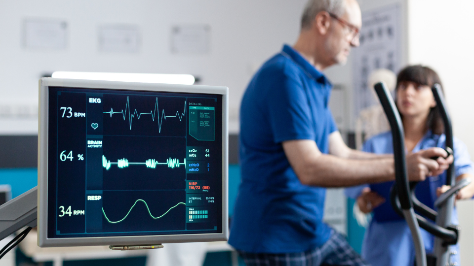 Close up of heart rate monitor measuring heartbeat