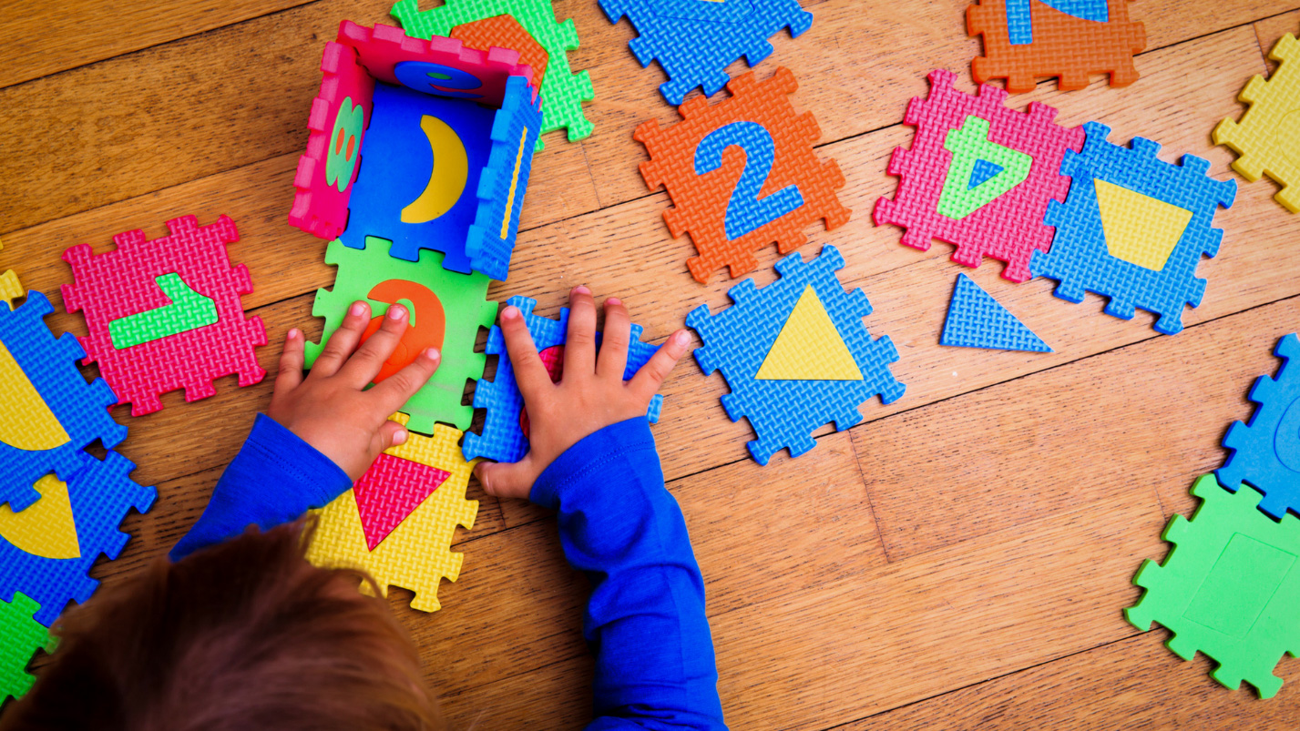 child playing with blocks
