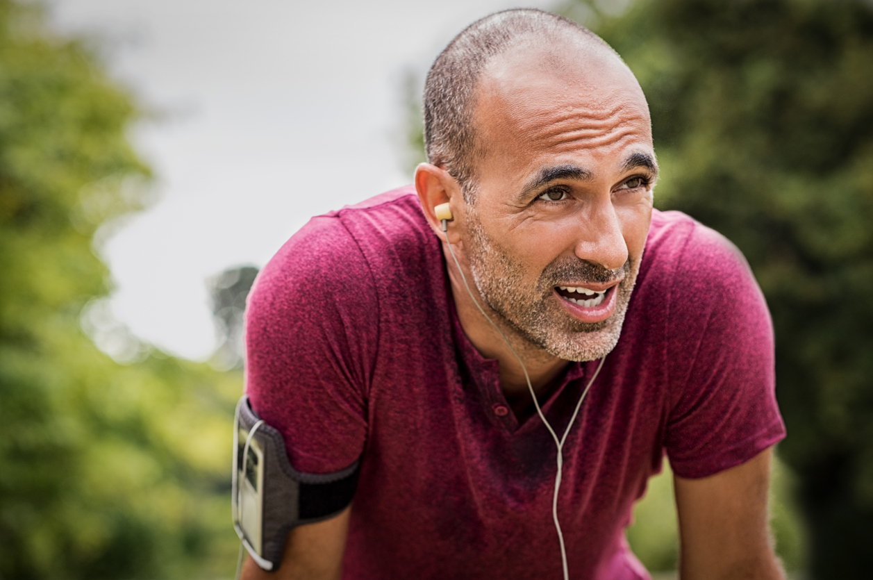 man breathing hard after jog