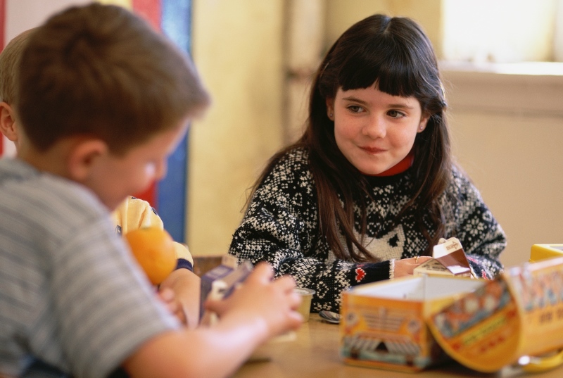 Children eating lunch at school