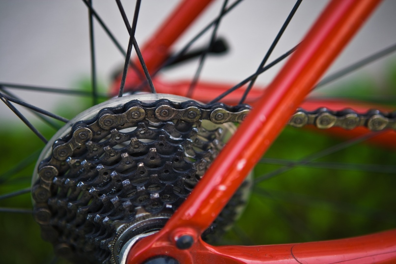 Red bicycle gears