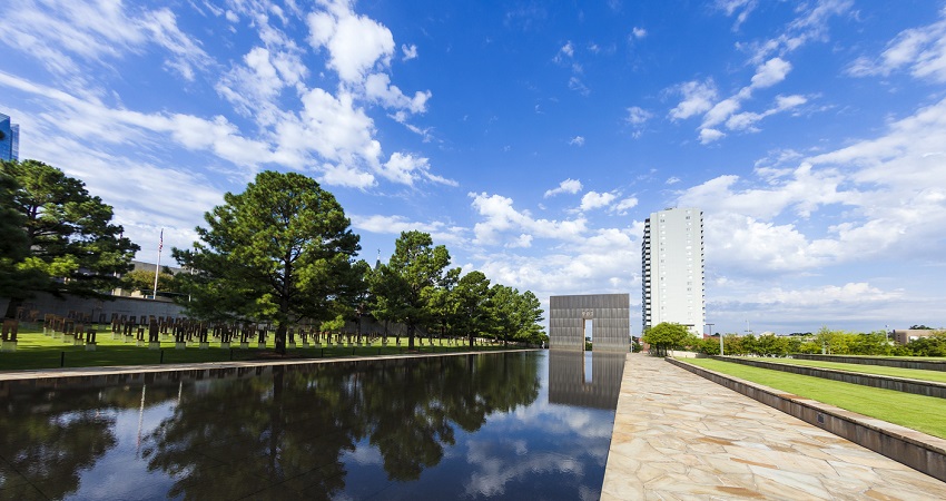 the reflection pond at the Oklahoma City Memorial